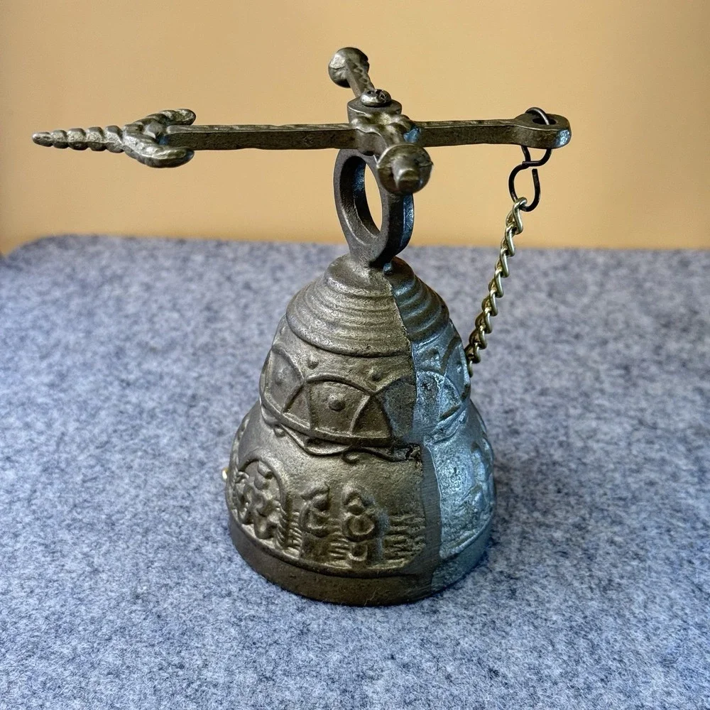 VTG SOLID BRASS Monastery Sanctuary Liturgical Bell With Embossed Design 4